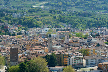 Fototapeta na wymiar Top view of Trento city in spring, Italy
