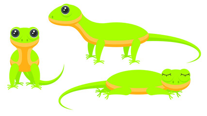 Obraz premium Set Abstract Collection Flat Cartoon Different Animal Lizards Reptile Stand, Sleeping Vector Design Style Elements Fauna Wildlife