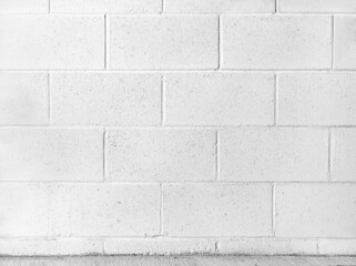 Grain and rough detail on rectangle white painted brick wall, seamless. Horizontal pattern of structure outside and inside of building. Plastering wall, industry minimal style. Texture background.