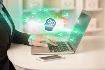 Businessman working on laptop with new business