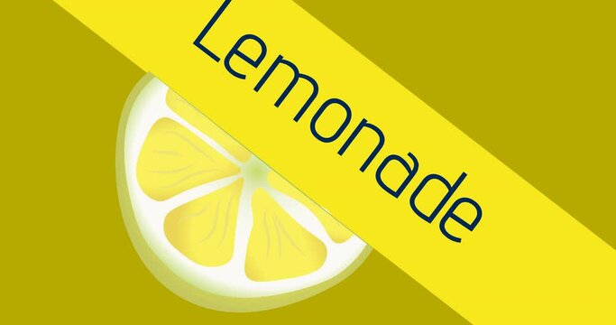 Animation of lemonade text and lemon icon over orange background
