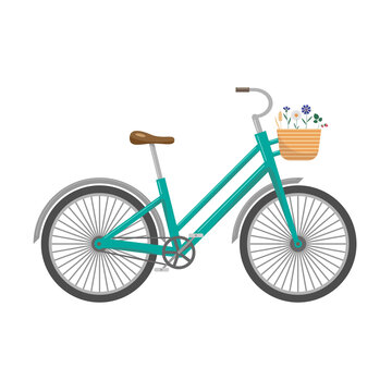 Turquoise city bike with flower basket