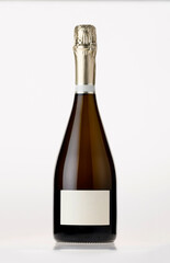 champagne bottle with blank label on isolated white background