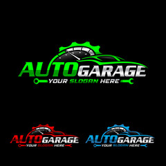 Auto garage company Logo. Auto repair service logo, badge, emblem, template.