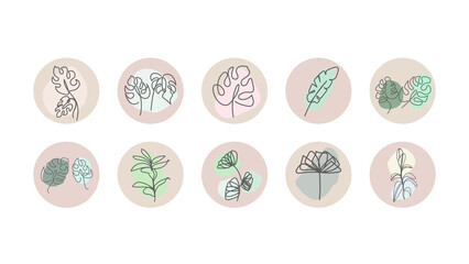 Set minimalist handwritten flower leaf set isolated on white background ,Vector illustration EPS 10