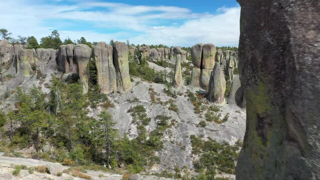 Rock formations of Valle de los Monjes, Chihuahua, low forward aerial