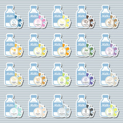 Fresh Milk Flavor Sticker Set - Vector