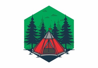 Cone tent and pine trees illustration