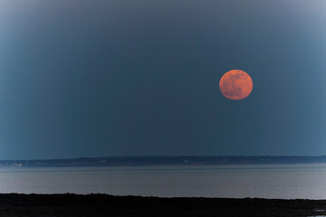 Sunset or moon-rise on the seaside in Morbihan, Bretagne, France