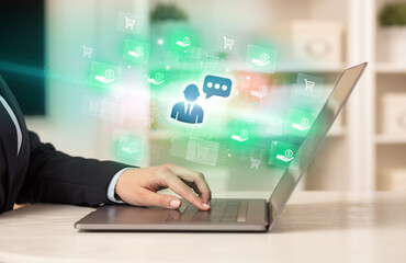 Businessman working on laptop with new business