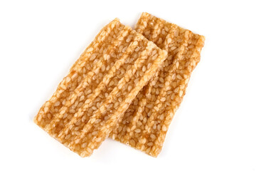 sesame seed honey bar, isolated on white background.