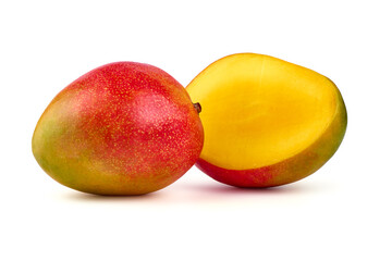 Juicy ripe Mango fruit, close-up, isolated on white background.