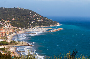 ligurian seascape italian coast in summertime - obrazy, fototapety, plakaty