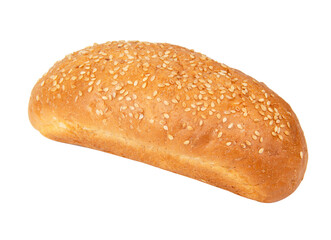 Long bun with sesame seeds isolated on the white background