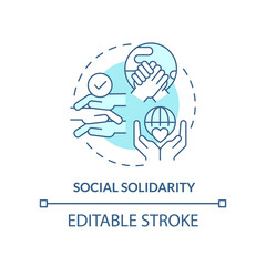 Social solidarity turquoise concept icon. Cohesion, cooperation. Advantage abstract idea thin line illustration. Isolated outline drawing. Editable stroke. Arial, Myriad Pro-Bold fonts used