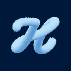 Naklejka premium 3d alphabet, furry letter H, 3d illustration on blue background