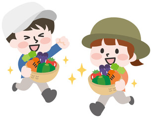 野菜をもつ農作業スタッフ 