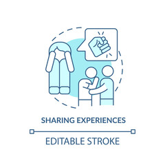 Sharing experiences turquoise concept icon. Trauma informed teaching. Modern education abstract idea thin line illustration. Isolated outline drawing. Editable stroke. Arial, Myriad Pro-Bold fonts use