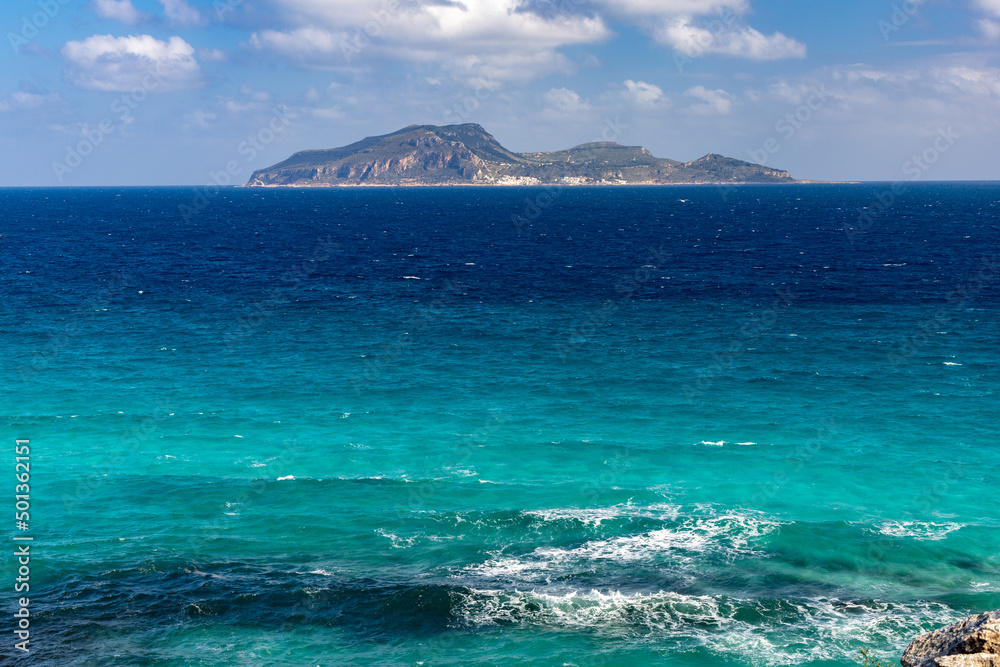 Wall mural landscape of levanzo with blue and emerald sea seen from favignana island. (egadi) aegadian islands,