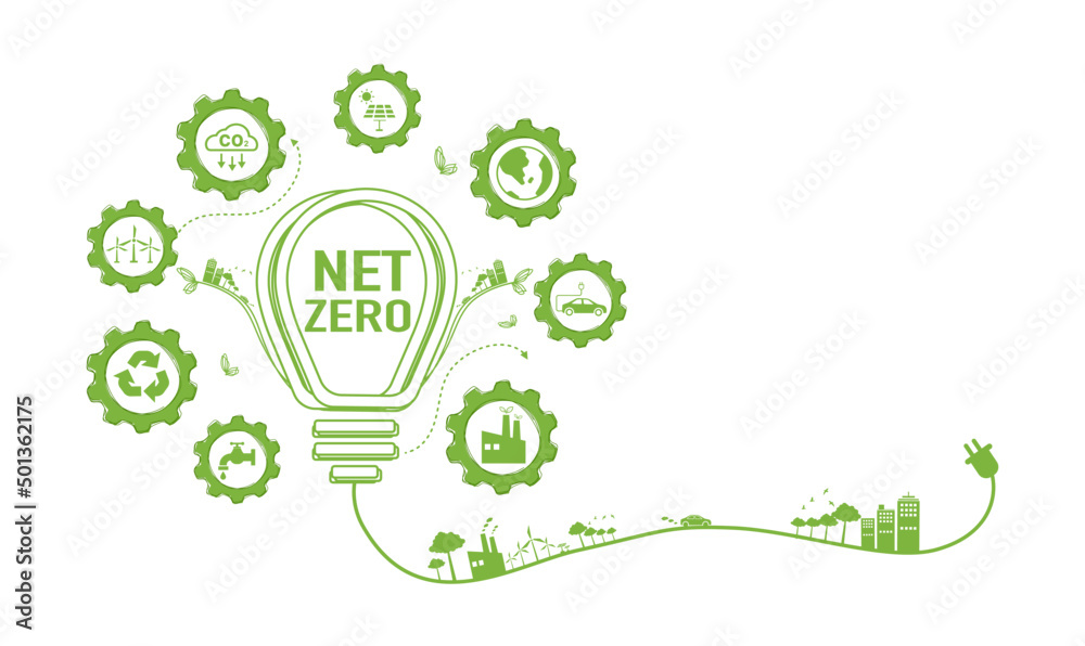 Leinwandbilder net zero and carbon neutral concept. net zero greenhouse gas emissions target. climate neutral long 