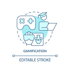 Gamification turquoise concept icon. Virtual reality for learning. Education trend abstract idea thin line illustration. Isolated outline drawing. Editable stroke. Arial, Myriad Pro-Bold fonts use