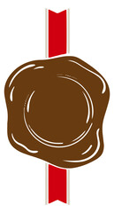Classic stamp with red ribbon. Wax rubber seal