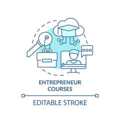 Entrepreneur courses turquoise concept icon. Business education. Online education abstract idea thin line illustration. Isolated outline drawing. Editable stroke. Arial, Myriad Pro-Bold fonts use