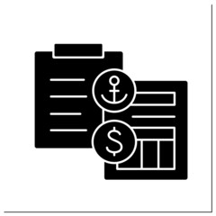 Receipt glyph icon. Legal document between shipper and carrier. Ship cargo detailed list. Bill of lading given by ship master.Import and export.Filled flat sign.Isolated silhouette vector illustration