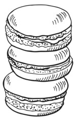 Macarons engraving. French almond macaroon cookies sketch