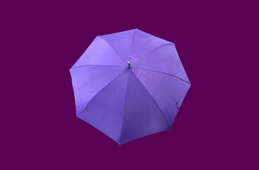 Top view, Single pure violet umbrella isolated on purple background, stock photo, invesment, business, summer concept