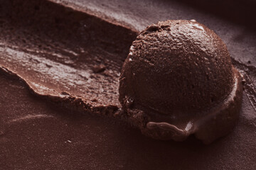 Chocolate ice cream texture and ball.