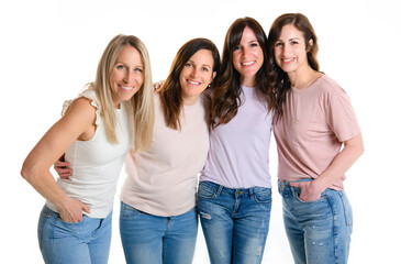 Portrait Of Four best friends Women In Studio Standing