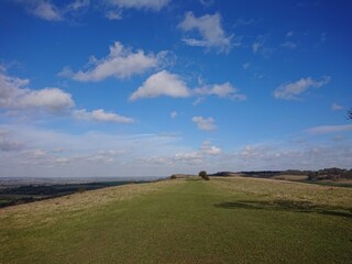 Blue Sky With Clouds Over Grassland sunny bright sun 