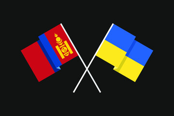 Flags of European and Asian countries Ukraine and Mongolia in national colors. Help and support from friendly countries. Flat minimal graphic design.