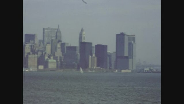 New York 1975, Cityscape of the world trade center seen from the Hudson River in the mid 70's