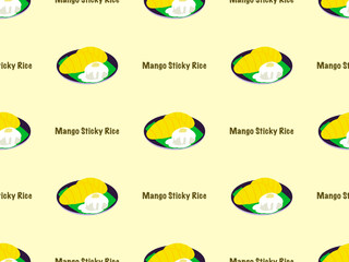 Mango Sticky Rice cartoon character seamless pattern on yellow background.