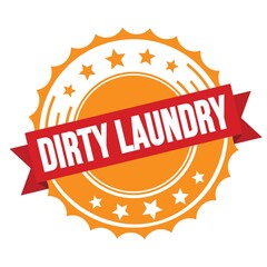 DIRTY LAUNDRY text on red orange ribbon stamp.