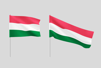 Hungary flags. Set of national realistic Hungarian flags.