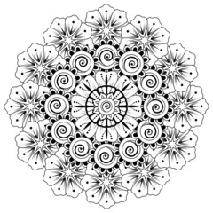 Circular pattern in form of mandala for Henna  Mehndi  tattoo  decoration. Coloring book page.
