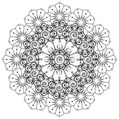 Circular pattern in form of mandala for Henna  Mehndi  tattoo  decoration. Coloring book page.