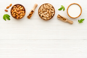 Sweet almond milk with nuts. Organic vegan drink