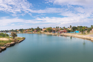 Obraz premium Cuba, Varadero tourist resort town. Top view. Panoramic view of the 20 km long beach of the resort town of Varadero.