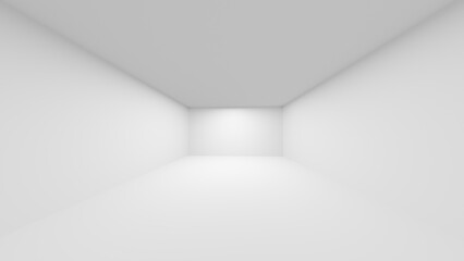 Minimalist white empty room 3d render. White room from perspective. Modern clean design.