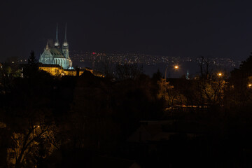 Obraz premium Beautiful old architecture. Petrov, the Cathedral of St. Peter and Paul at night. City of Brno - Czech Republic.