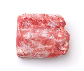 Top view of raw frozen boneless pork meat