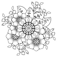 Flowers in black and white. Doodle art for coloring book