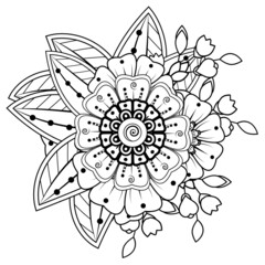Flowers in black and white. Doodle art for coloring book