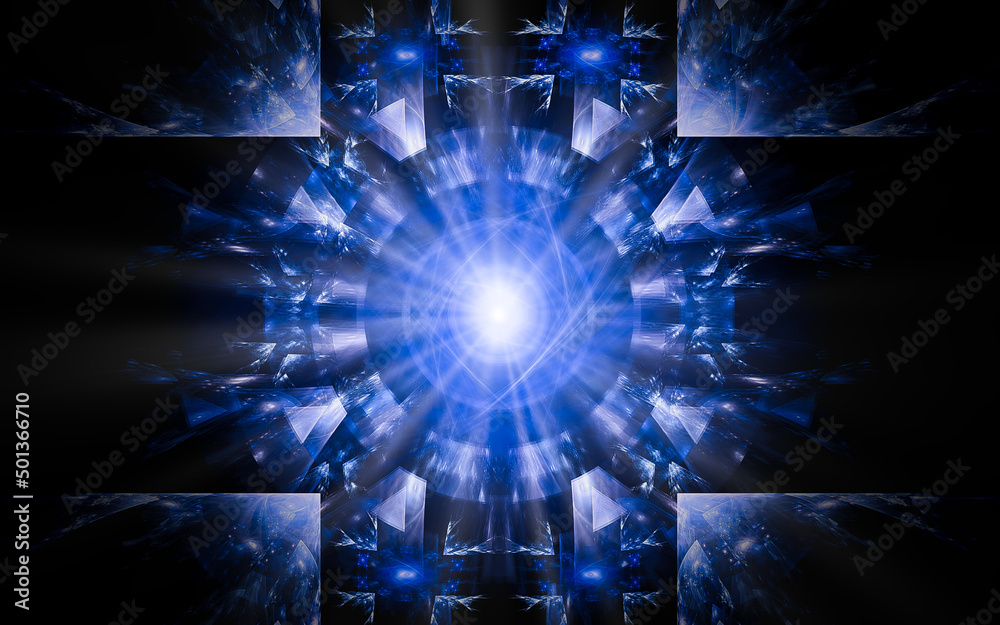 Leinwandbilder digital illustration abstract image generated fractal background image portal pattern of various geometric shapes and lines of various colors for computer graphics or web design