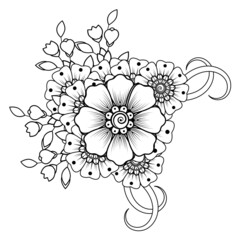 Flowers in black and white. Doodle art for coloring book