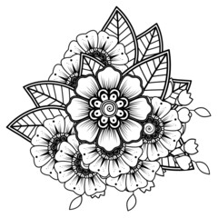 Flowers in black and white. Doodle art for coloring book